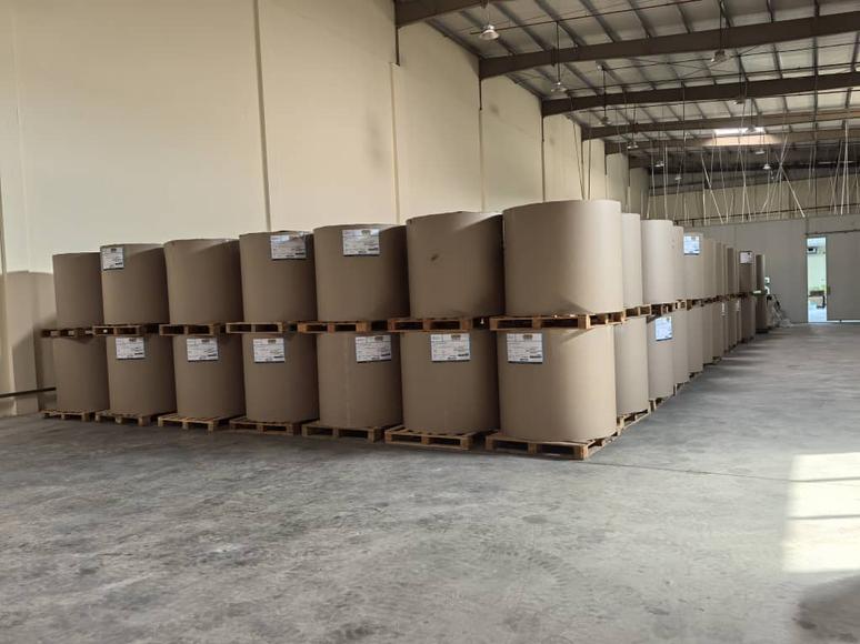 Jumbo paper rolls in warehouse